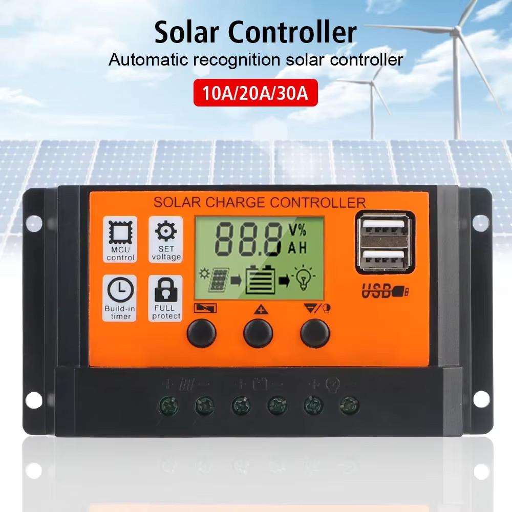 Solar Charge Controller 10A 30A 100A LCD USB 12V 24V Battery Regulator
