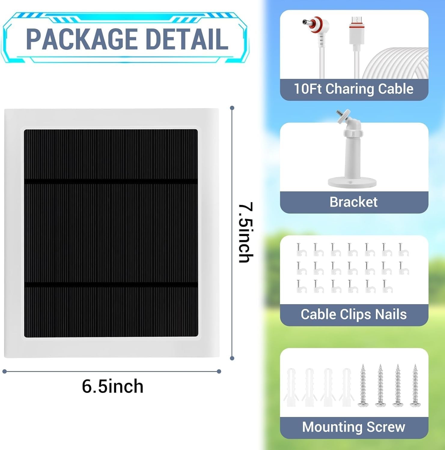 IP65 Waterproof Solar Panel for Ring Cameras – 10FT Cable, Dustproof, Outdoor Us