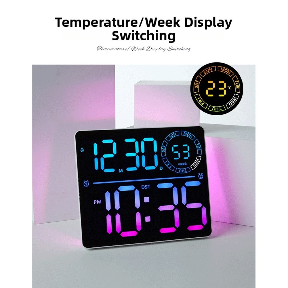 RGB Color Changing LED Wall Clock with Large Display Calendar for Living Room