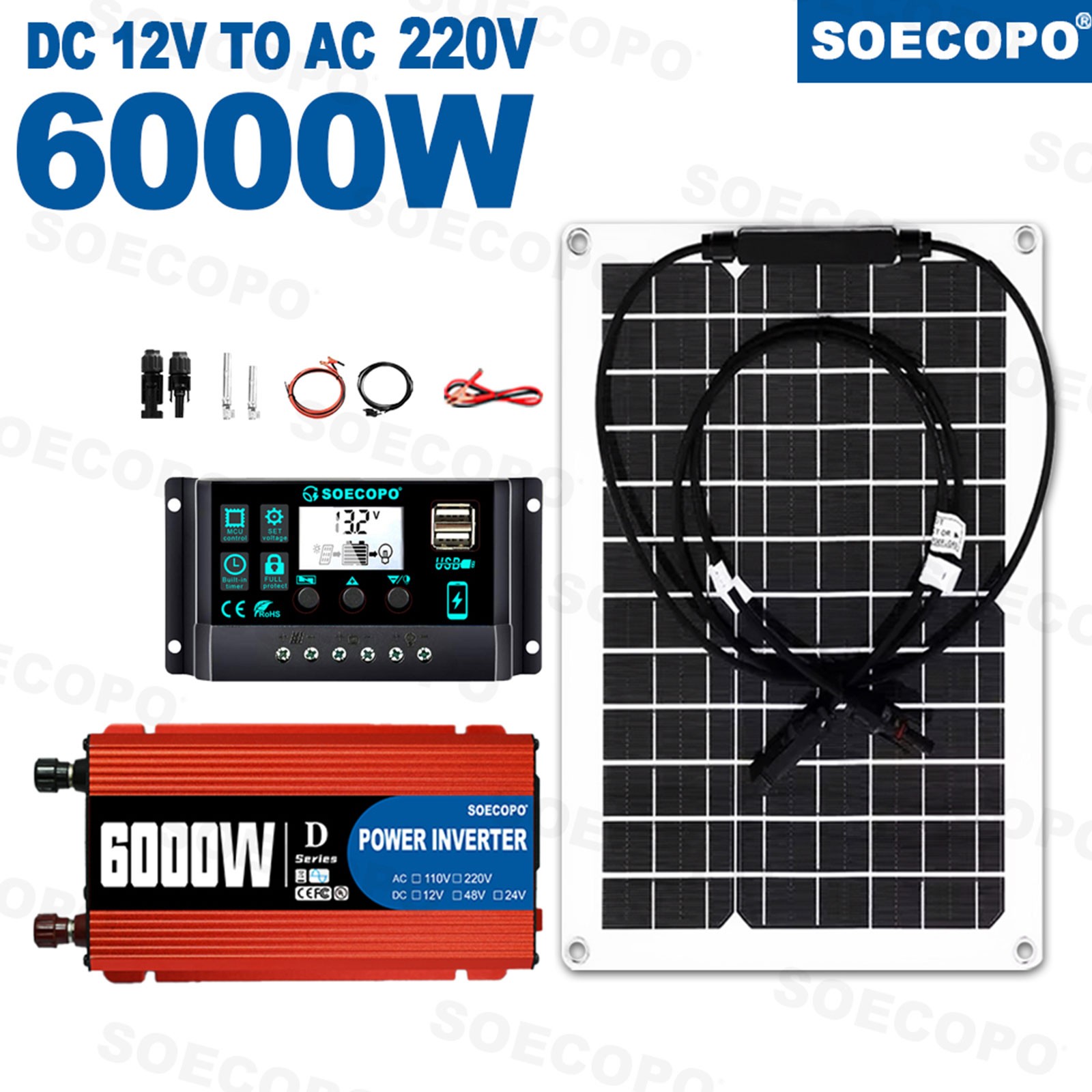 SOECOPO 6000W Solar System Complete Kit,12V DC to 110V/220V AC Inverter FlexibjN