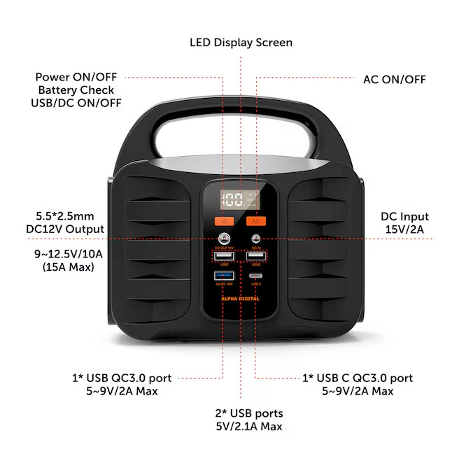 Alpha Digital T101-SP-SET 155 -Watts Portable Power Station (1 Solar)