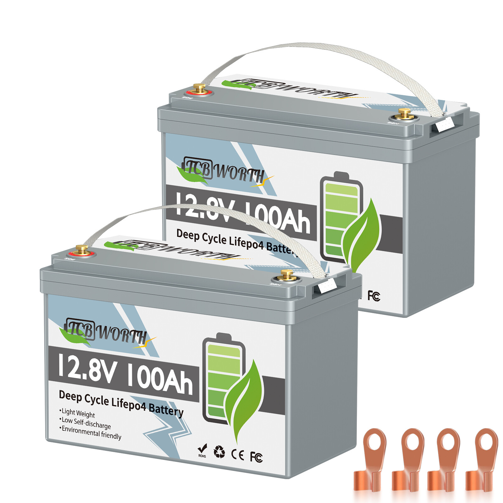 2 Pack LiFePO4 Lithium Battery 12V 100Ah for RV Off-grid Solar Marine 100A BMS