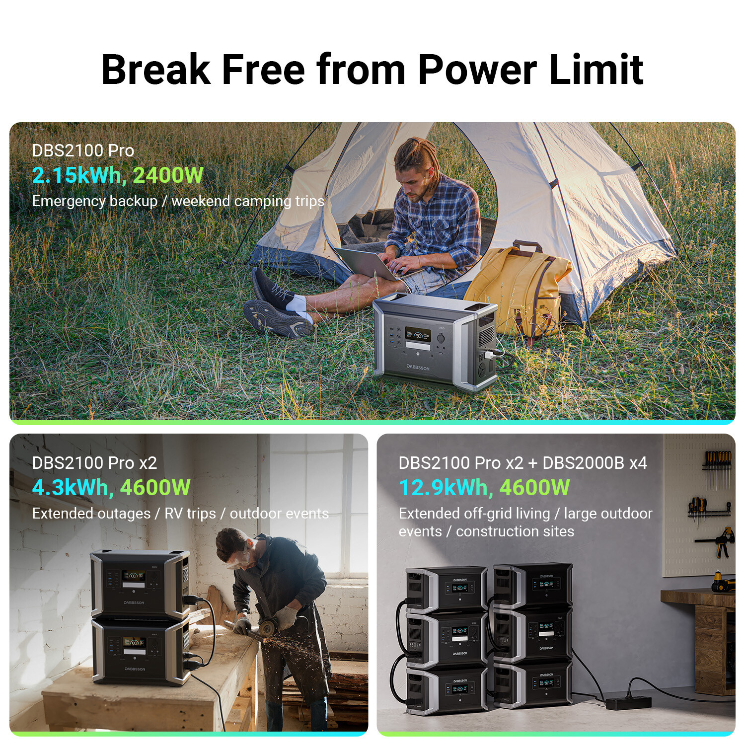 Power Station 4600W 4300Wh Solar Generator 2xDBS2100Pro Home Backup RV Dabbsson