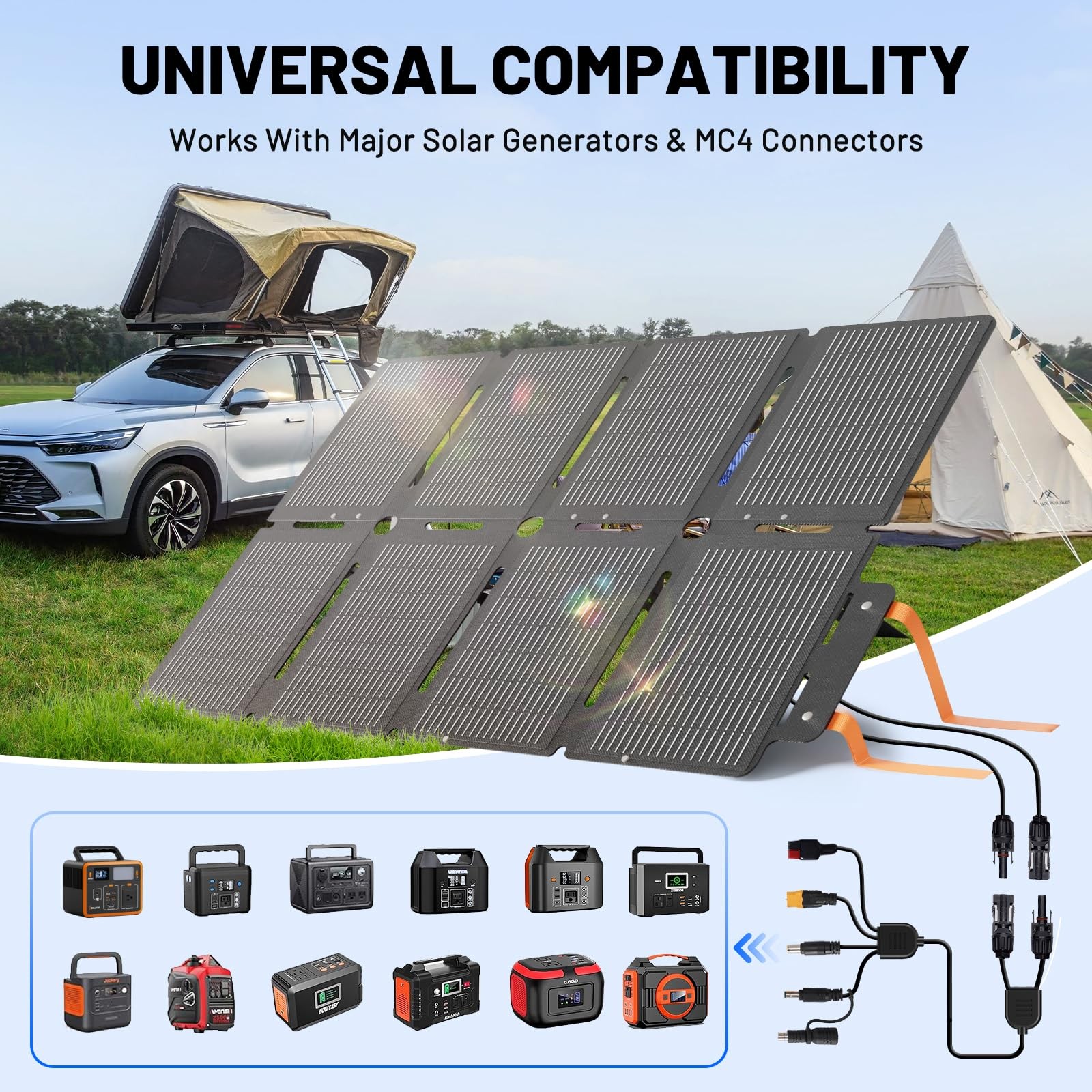 100W Portable Solar Panels-24% High Efficiency-Compact 8-fold Design MC-4 Out…