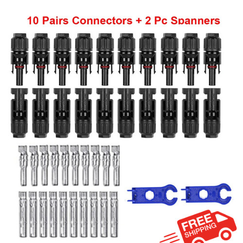 10 Pairs Solar Panel Connectors MC4 Male Female 30A Plug + 2 Spanners Kit
