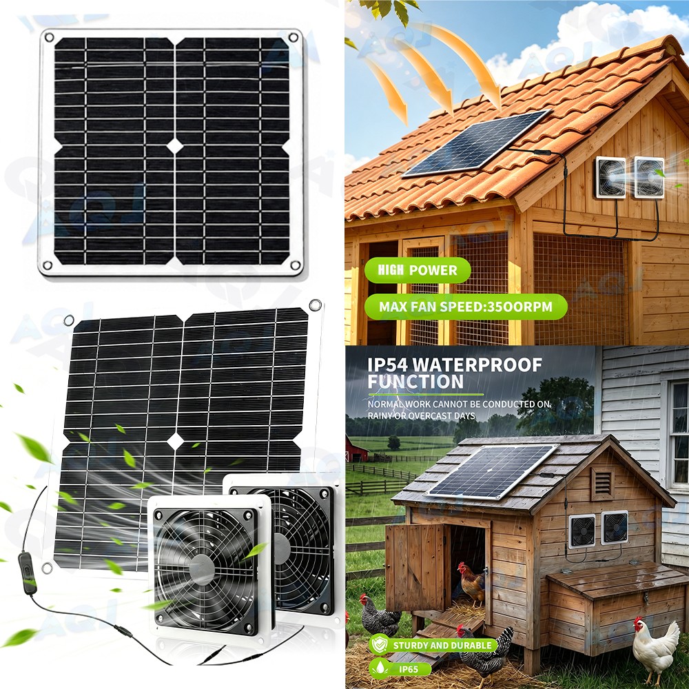 25W 18V Solar Powered Panel Fan Kit Exhaust Fan Ventilation Fan For Chicken Coop
