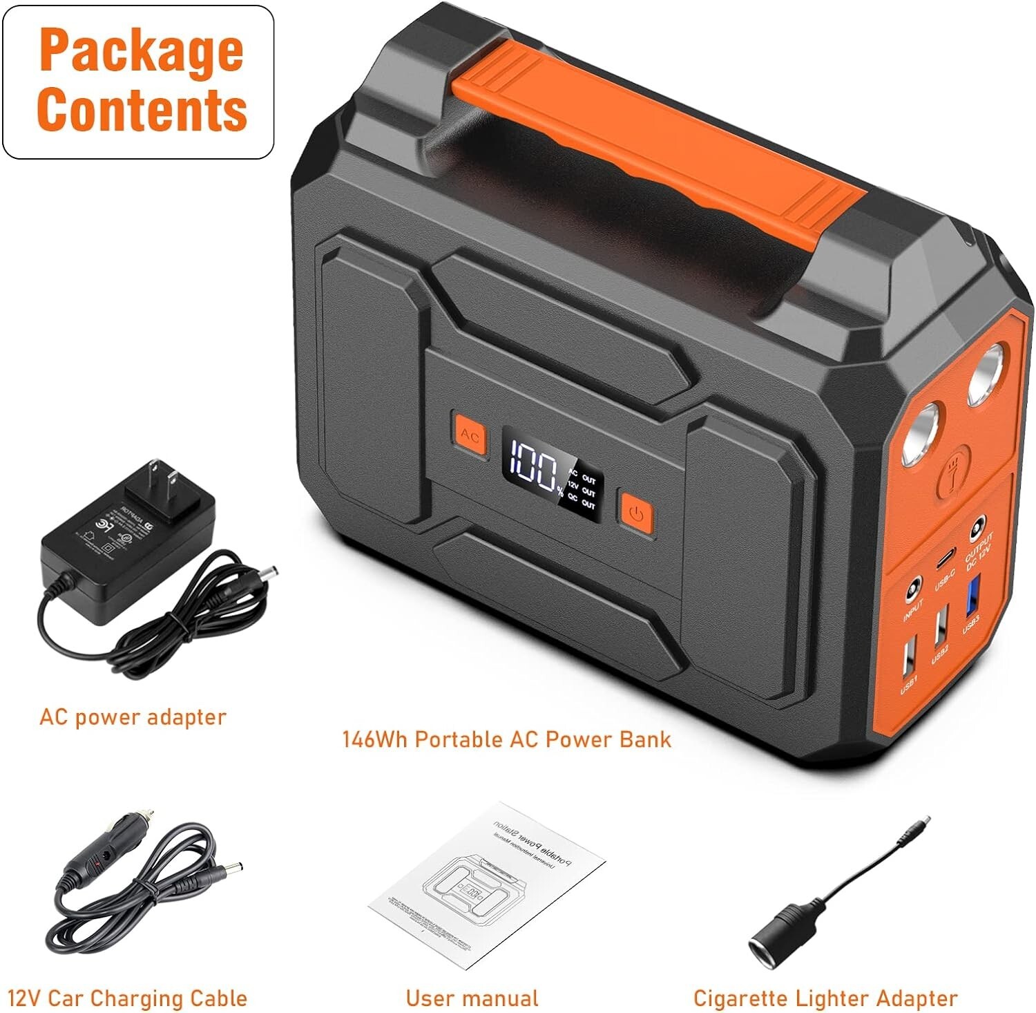 100W 110V Portable Power Bank, 39600mAh External Battery Pack with LED