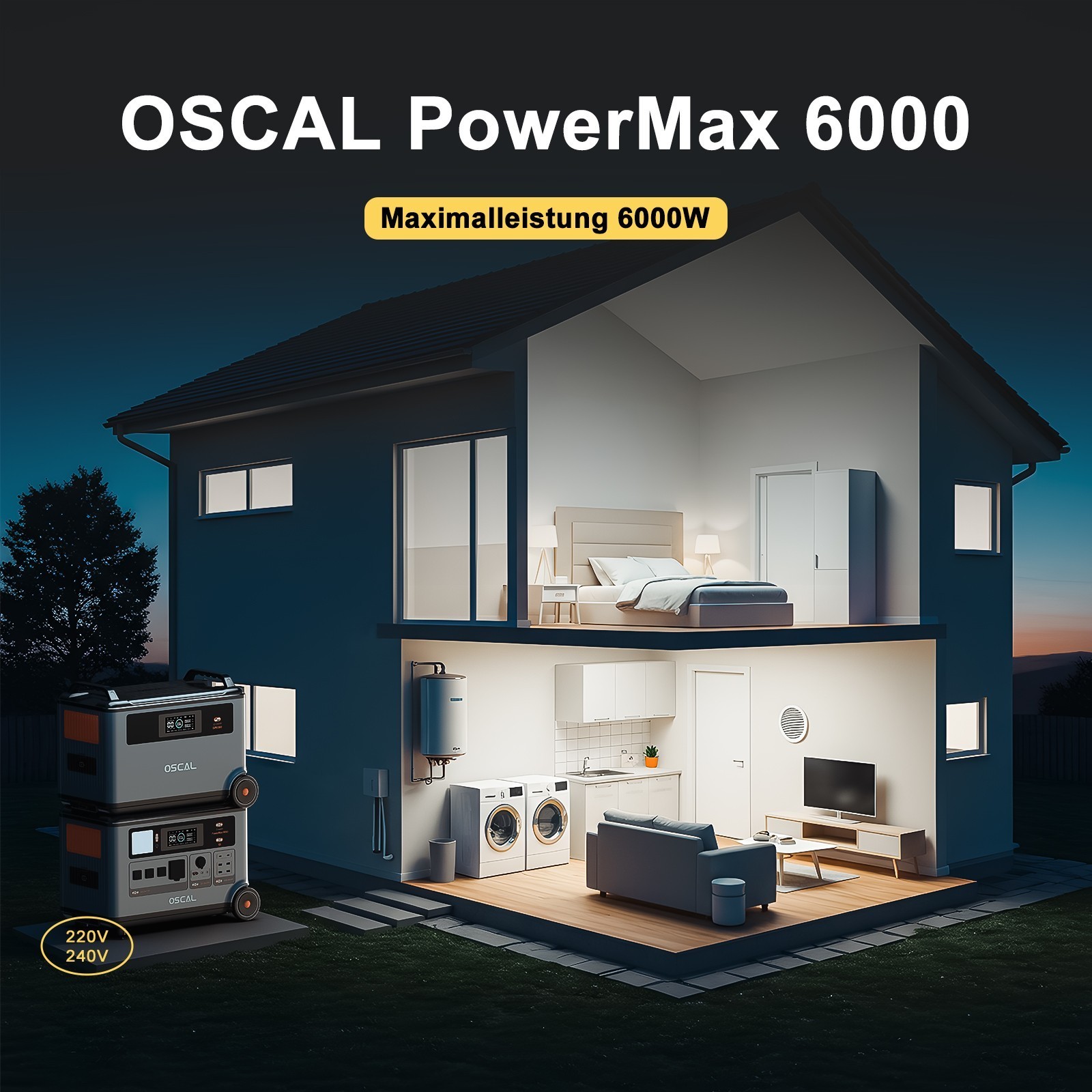 PowerMax 6000 Portable Power Station Solargenerator 6000W 3600Wh LiFePO4 OSCAL