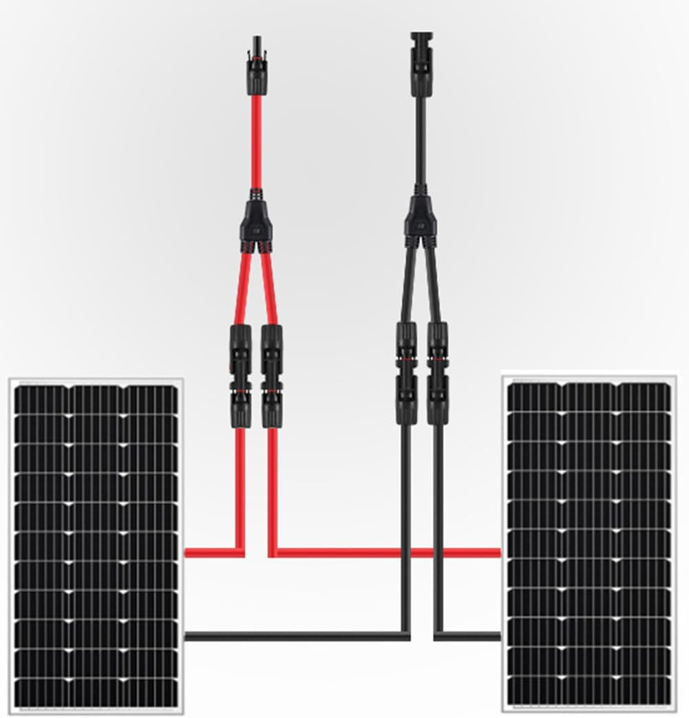 2 Pairs Solar Connectors Y Branch Parallel Adapters 10AWG Cable for Solar Panel