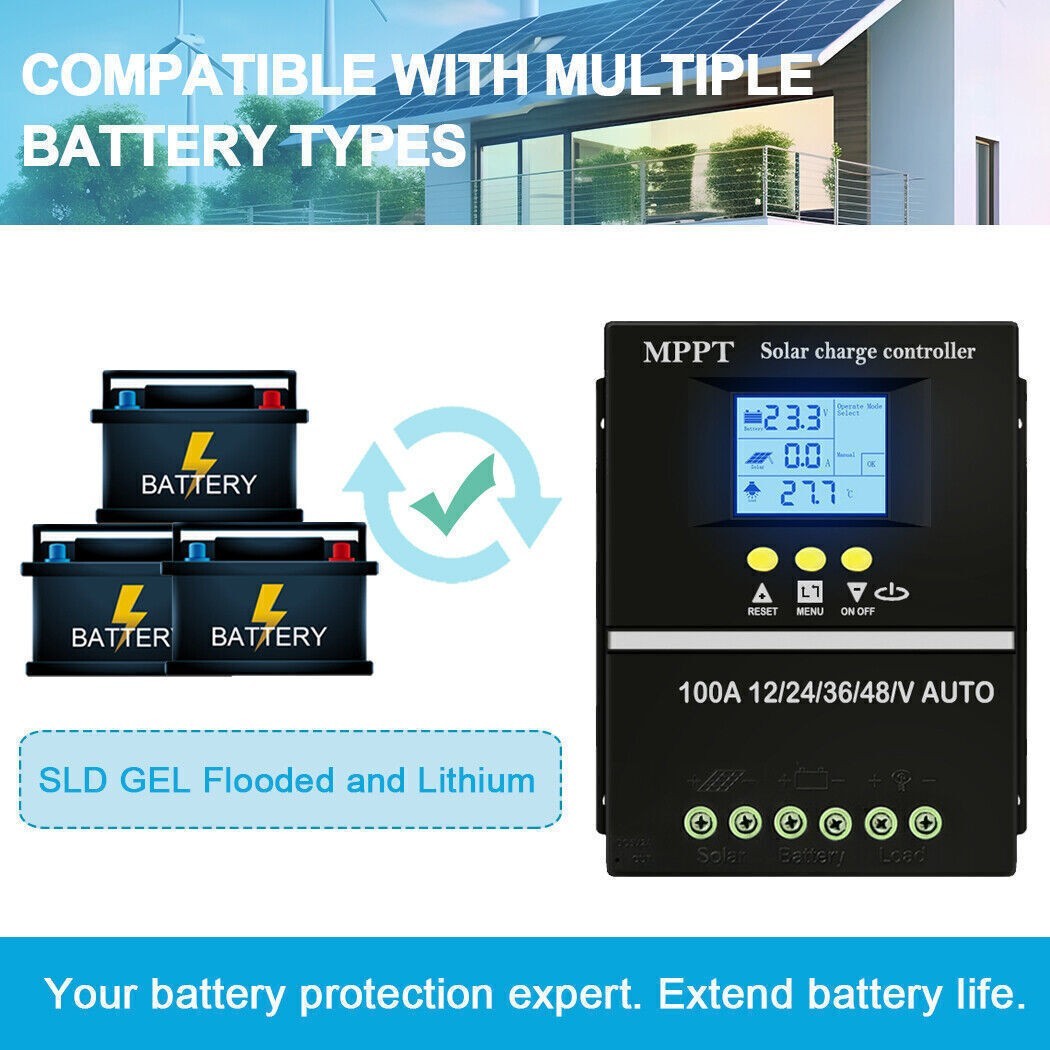 4000W 100A MPPT Solar Charge Controller 12V/24V/36V/48V Battery PV Regulator USB
