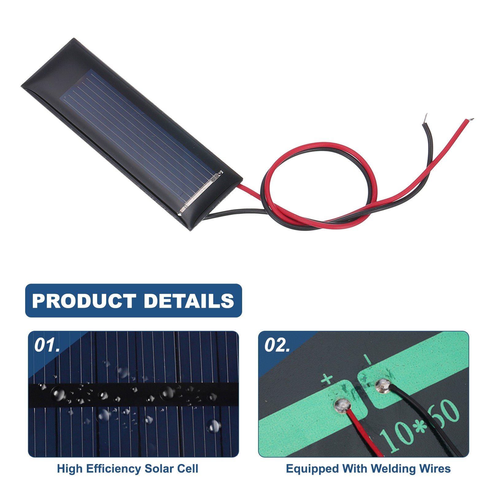 10 Pcs 0.5V 0.08W 160mA Mini Solar Panels with 2 Cable 53mm x 18mm