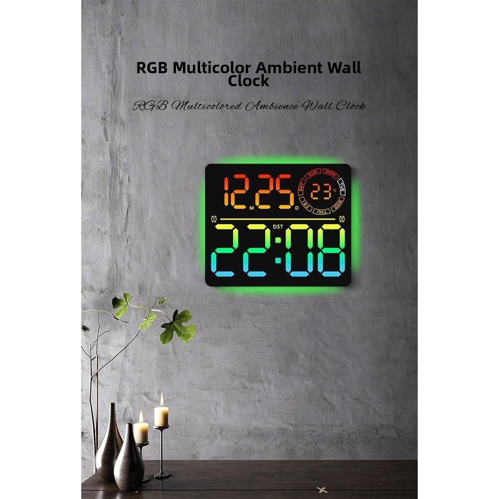 RGB Color Changing LED Wall Clock with Large Display Calendar for Living Room