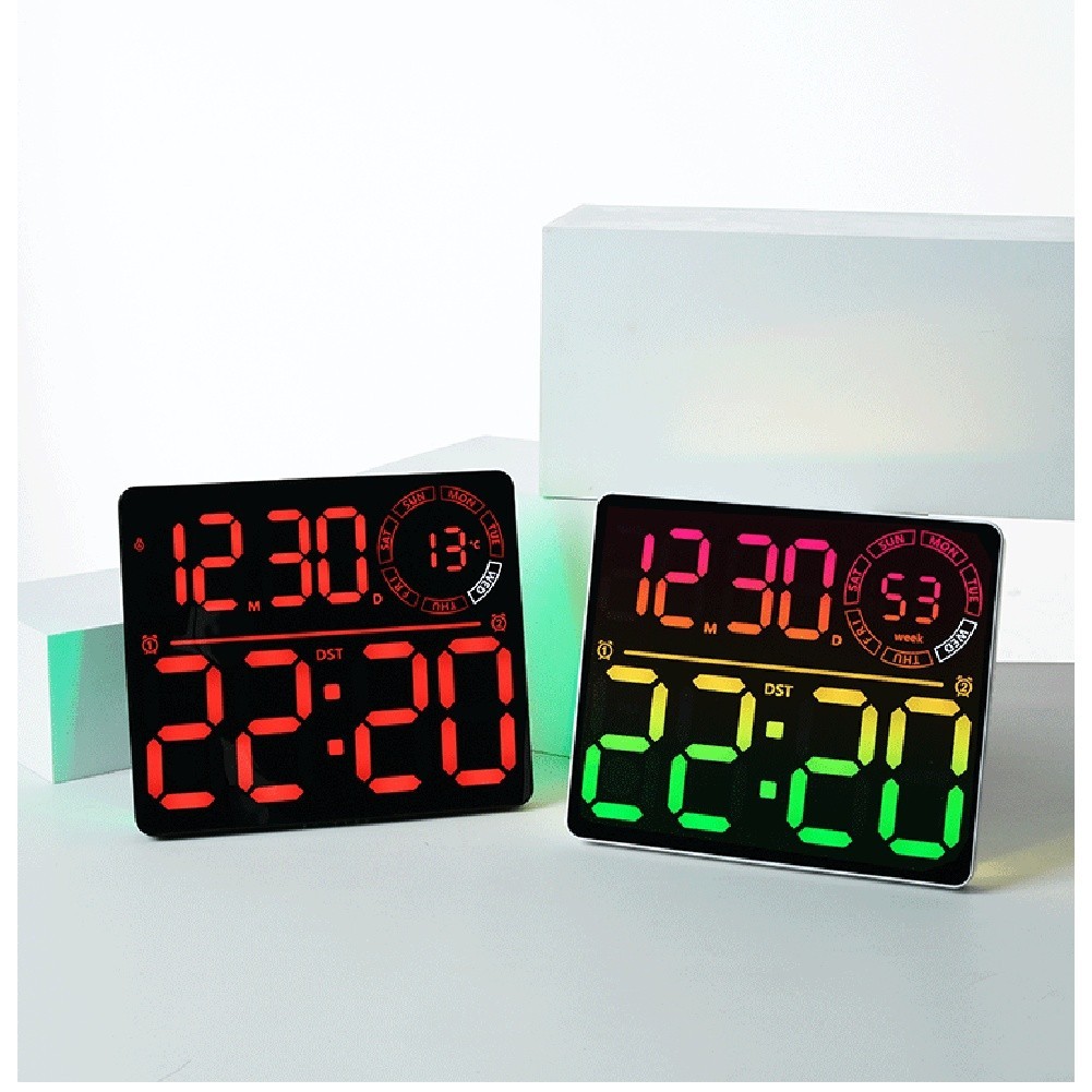 RGB Color Changing LED Wall Clock with Large Display Calendar for Living Room
