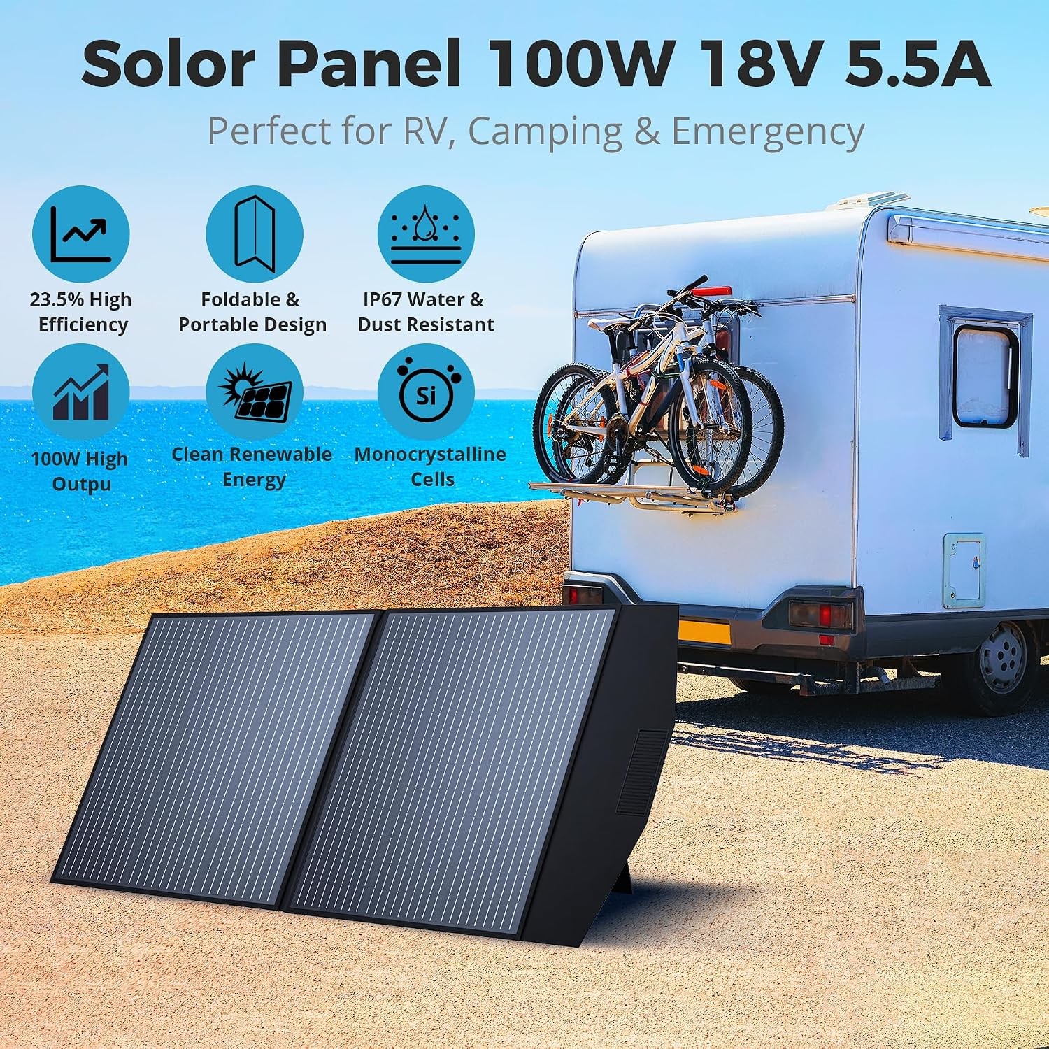 100W Foldable Solar Charger Panel 12V USB Controller