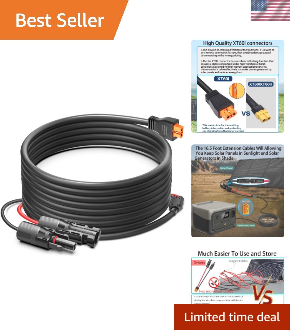 Fast Charging 16.5FT XT60i Solar Cable – Compatible with Major Power Stations