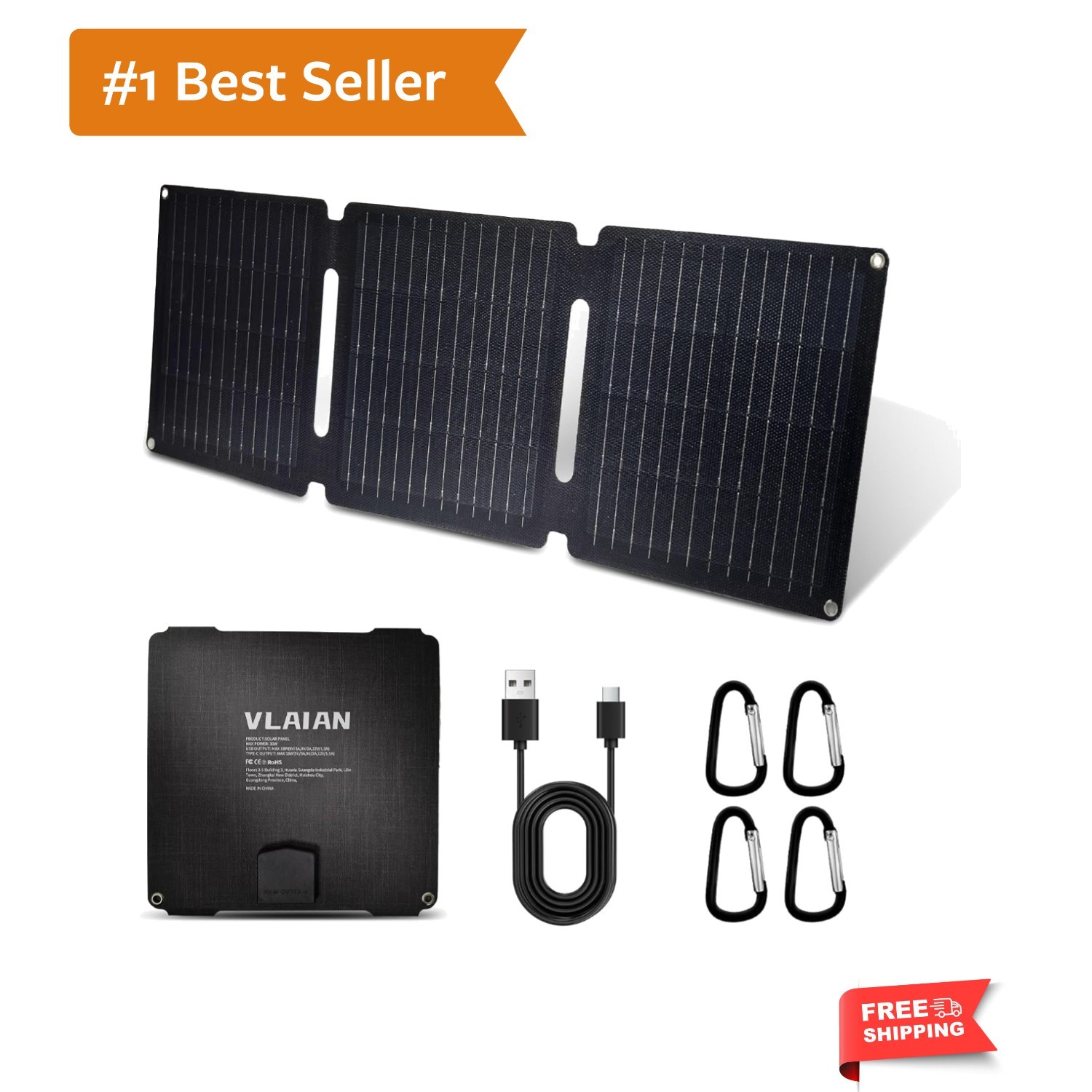 30W Portable Solar Panel,Foldable Solar Panels Charger for Camping Hiking Out…