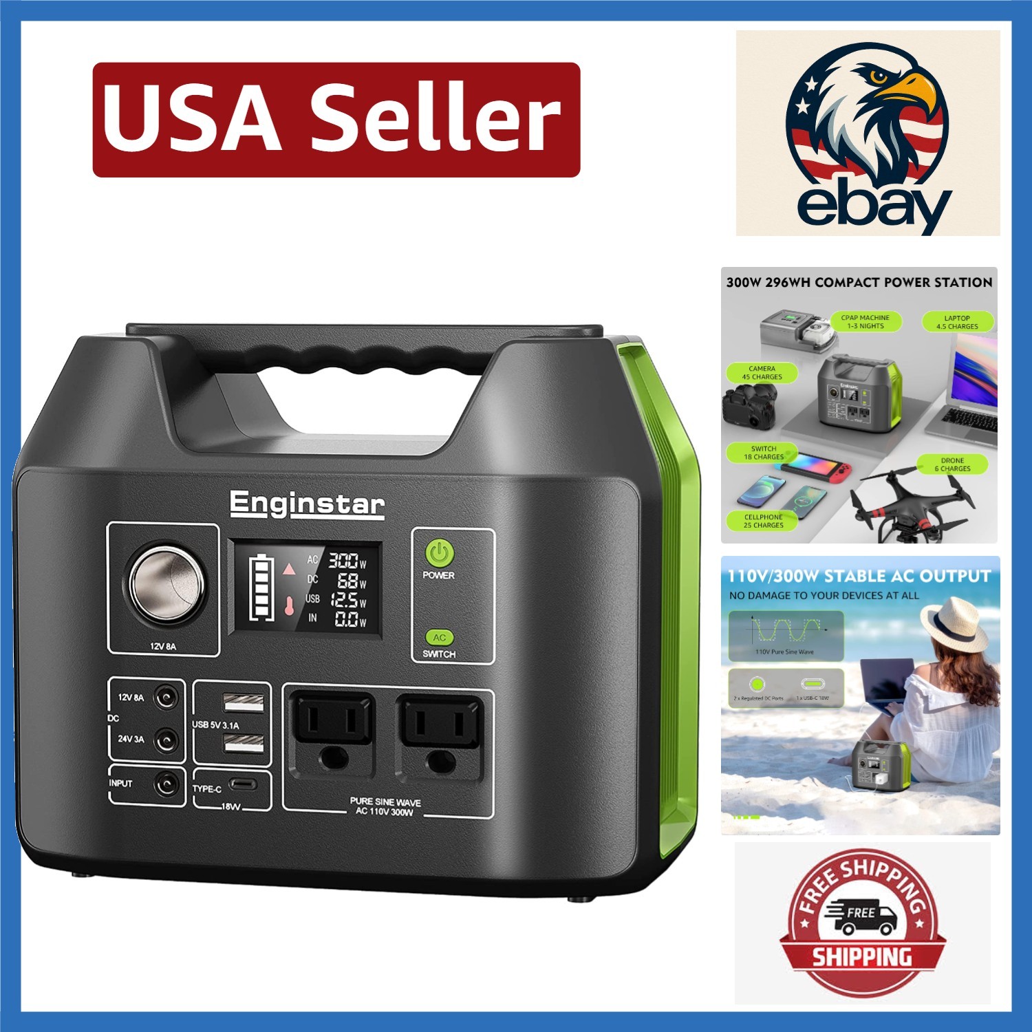 300W Portable Solar Generator, 296Wh Battery Power for Camping & RV Adventures