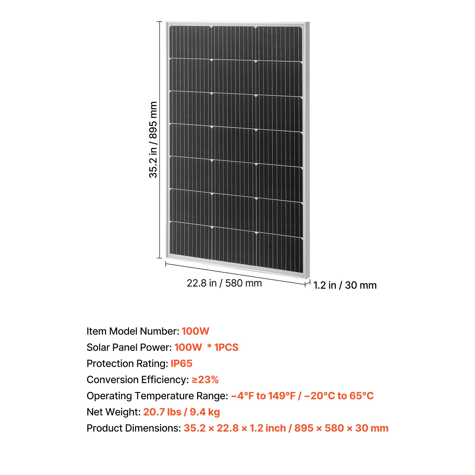 Uimoso 100W Monocrystalline Solar Panel High-Efficiency PV Module for Power