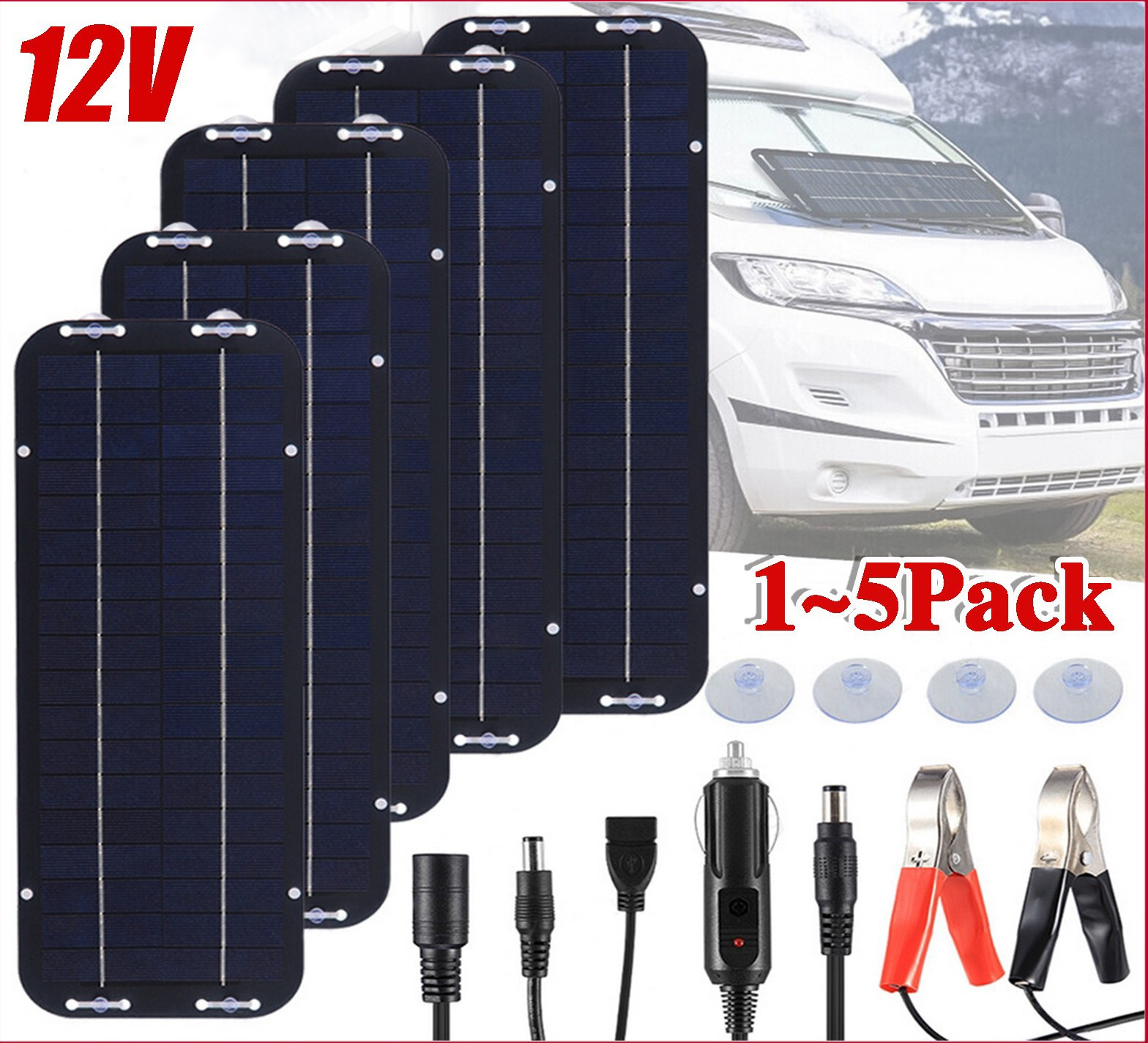 30W 12V Solar Panel Kit Trickle Charger Battery Maintainer for Car Boat RV