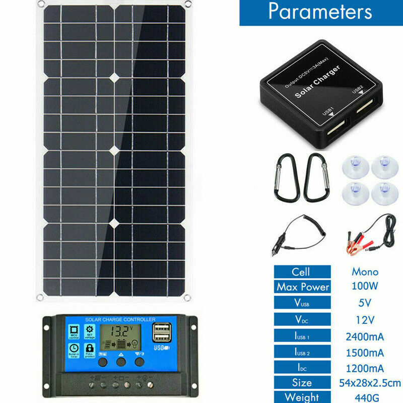 eSOLAR-100W 12V Mono Flexible Solar Panel W/20A Controller For Car Phone Charge
