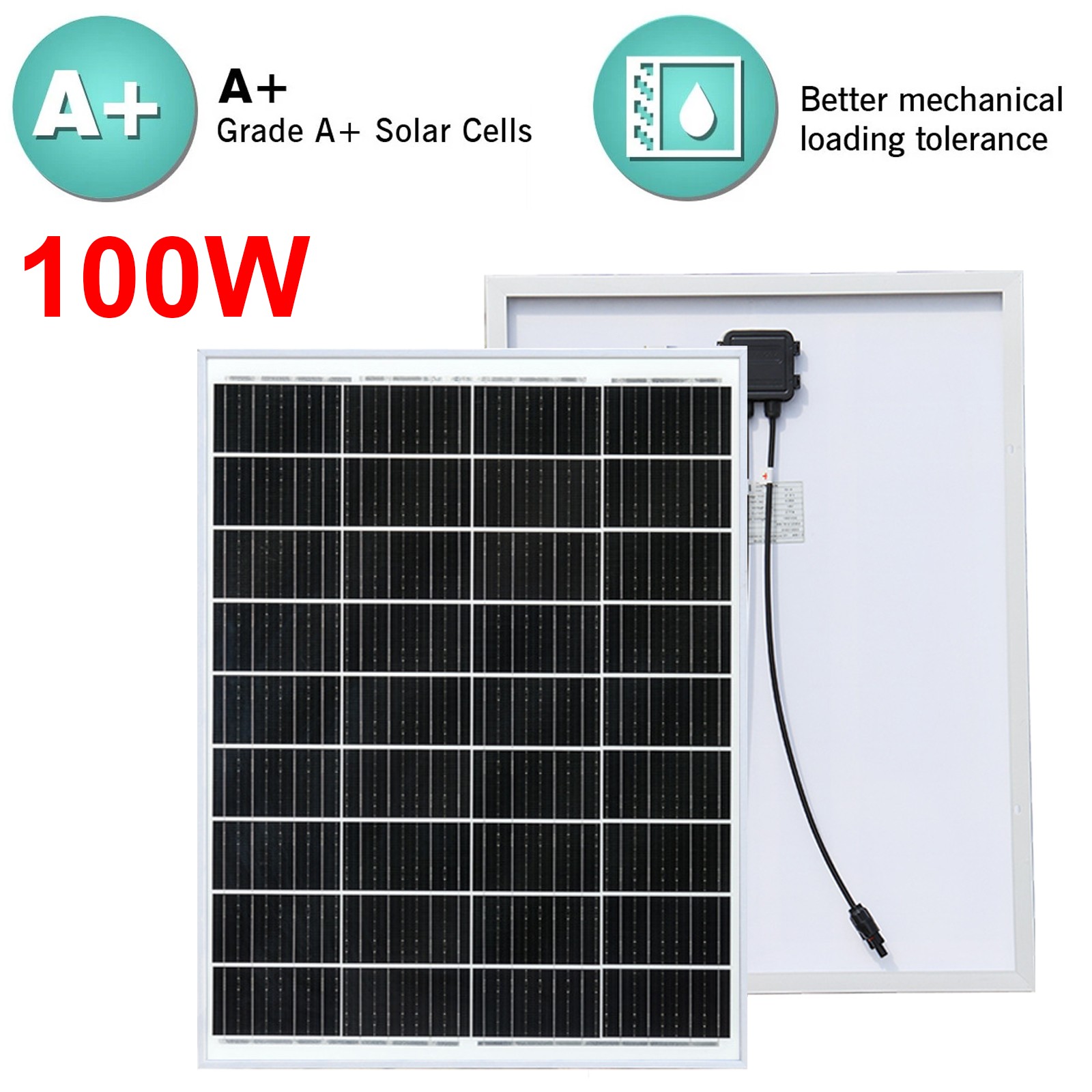 2x Solar Panels 100W 12V High-Efficiency Monocrystalline PV Module Power Charger