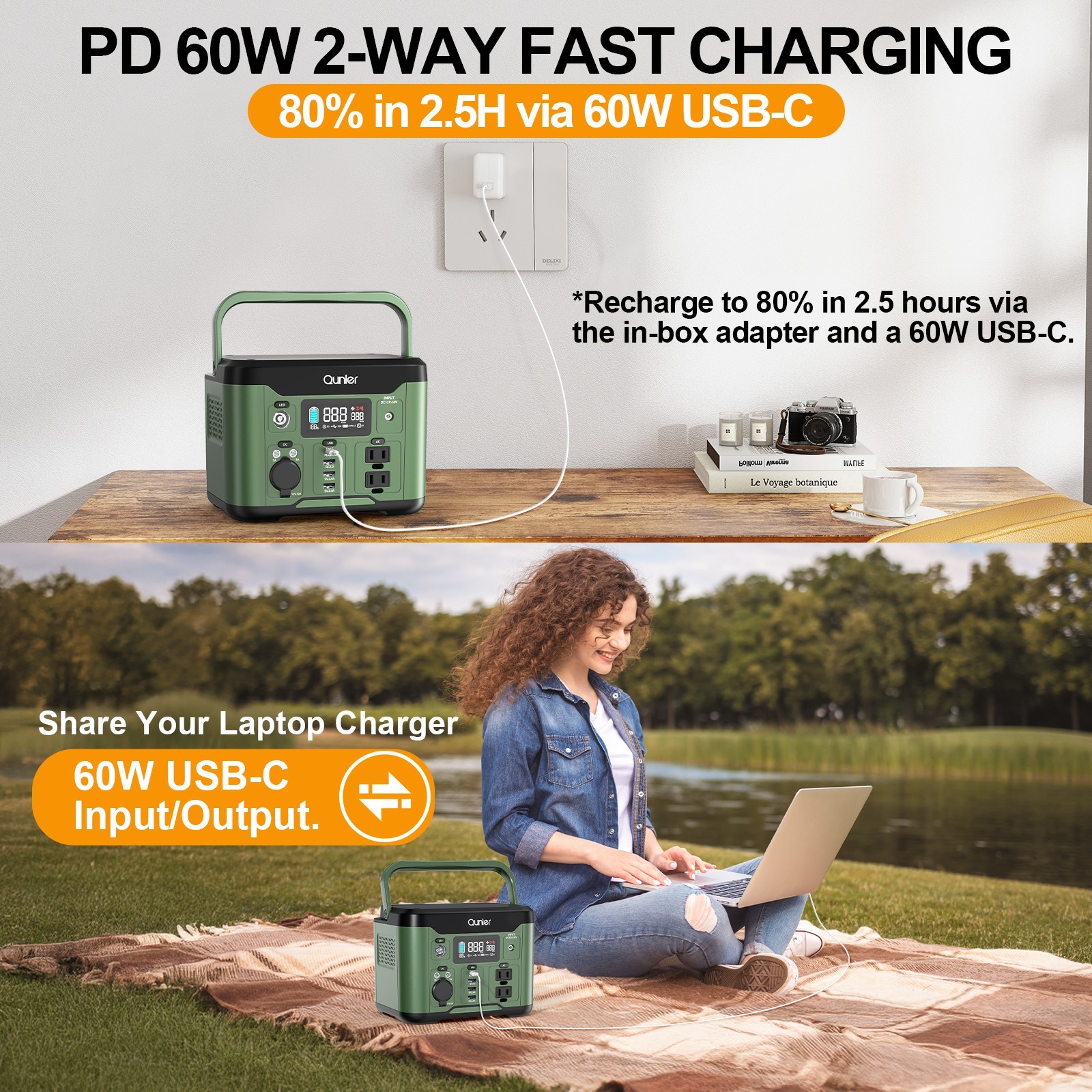 300W Portable Power Station 296Wh with 120V AC, 60W PD Fast Charge, for Camping,