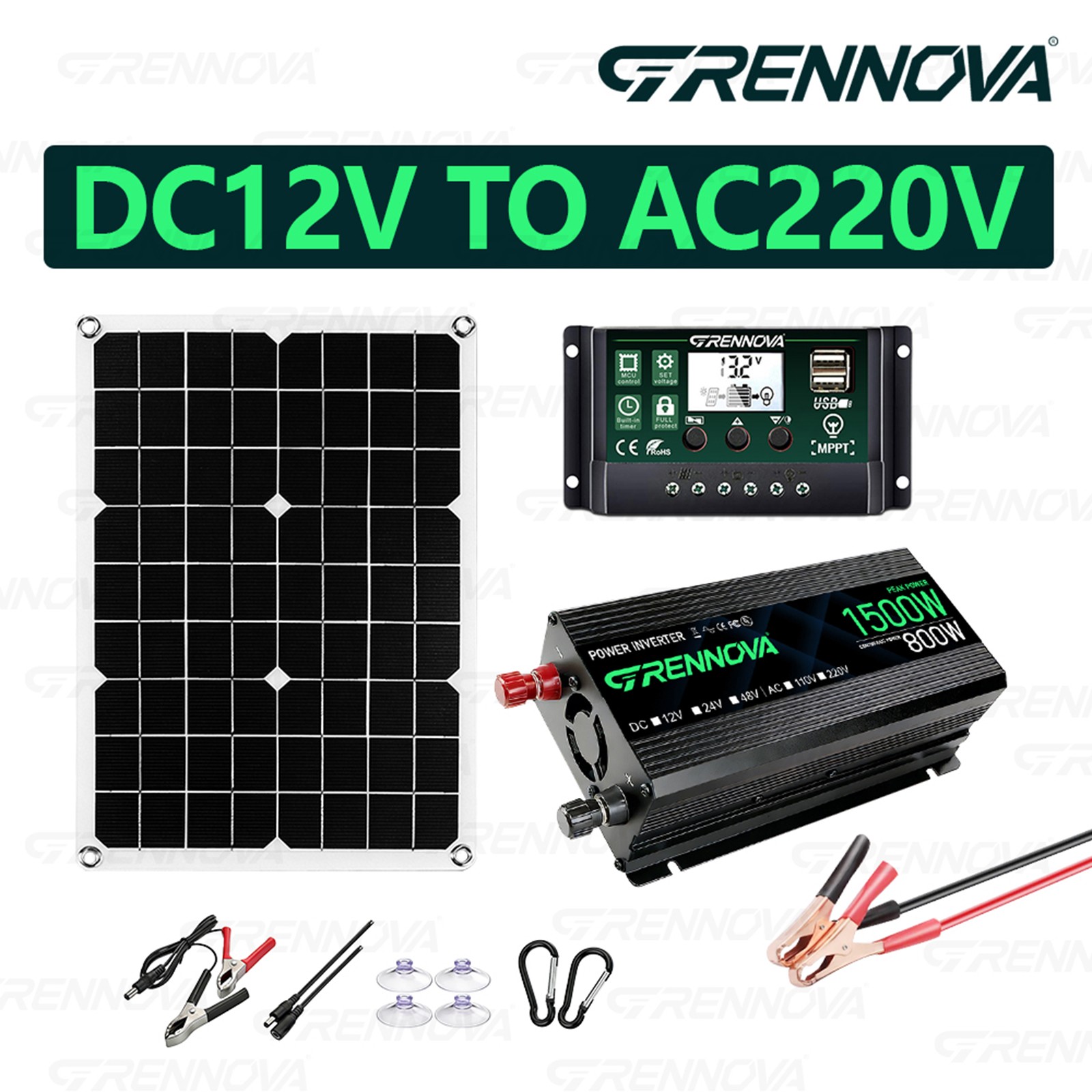 Grennova 1500W Solar Kit 40W Panel 60A MPPT 110/220V Inverter Off-Grid Home RV