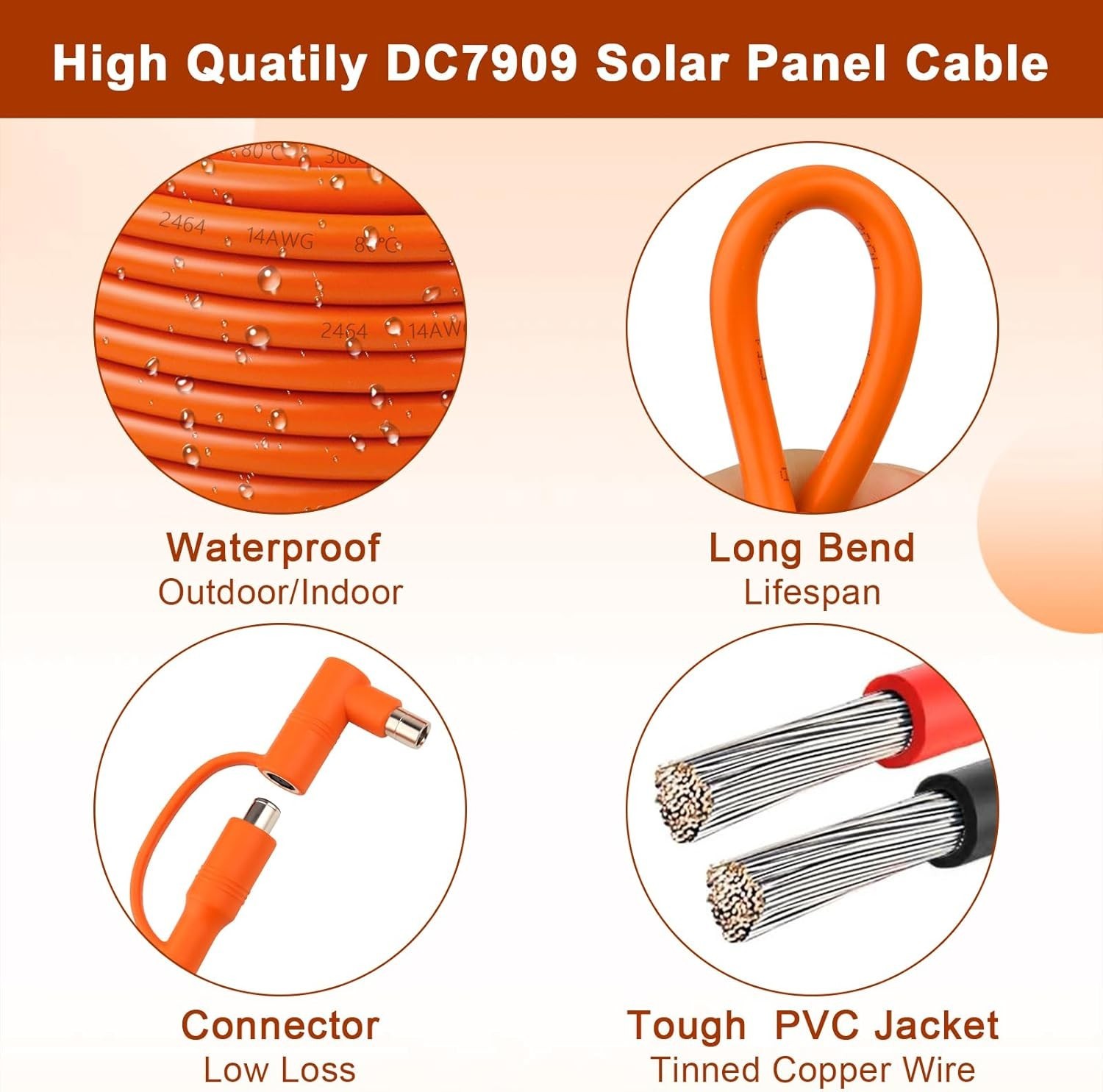 Versatile 15FT Extension Cable for Solar Panels – 14AWG, Flame-Retardant Design