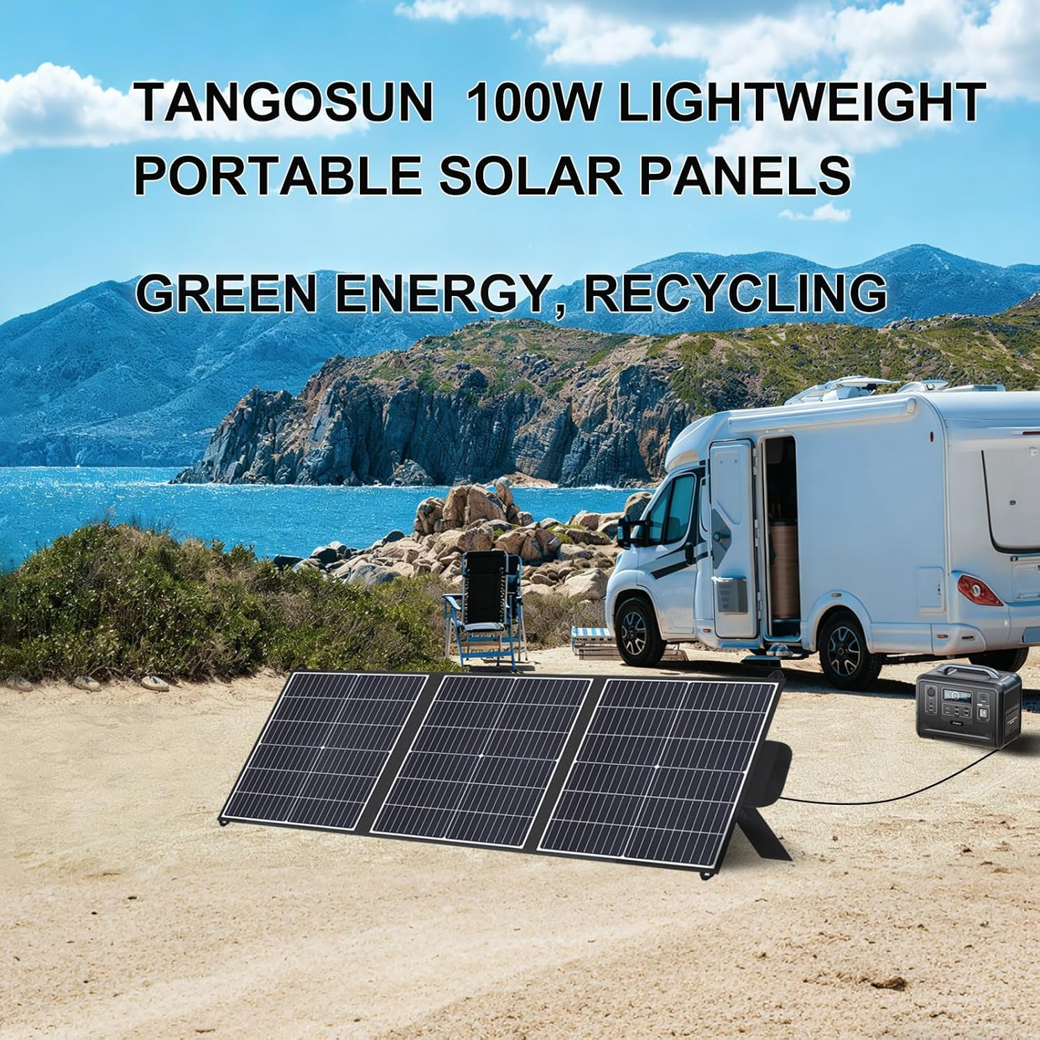 100W Portable Solar Panel, 20V Foldable Solar Charger with USB-A QC3.0 & Type-C