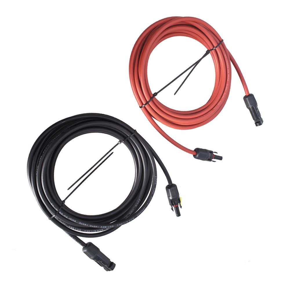 1 Pair Black + Red 20FT Solar Panel Extension Cable Wire Connector 6mm²/10AWG
