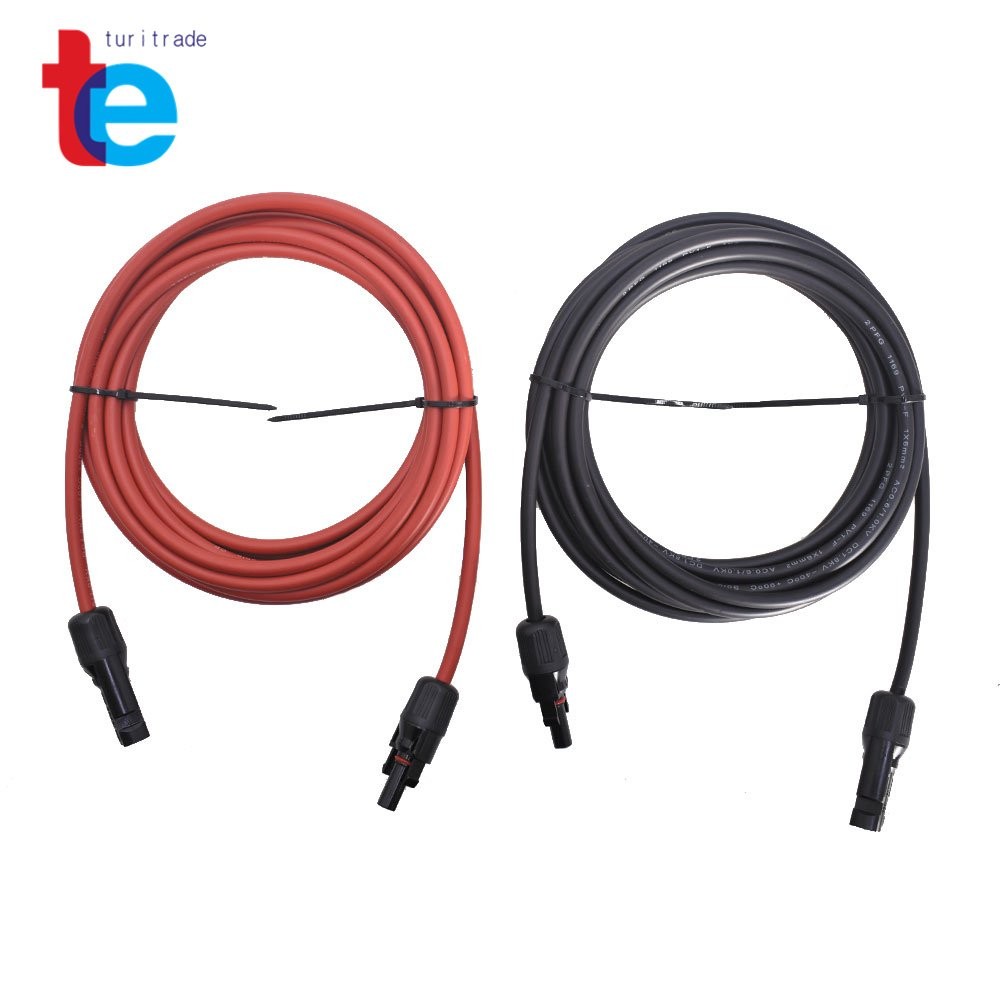 6mm²/10AWG 1 Pair 15ft Black + Red Solar Panel Extension Cable Wire Connector