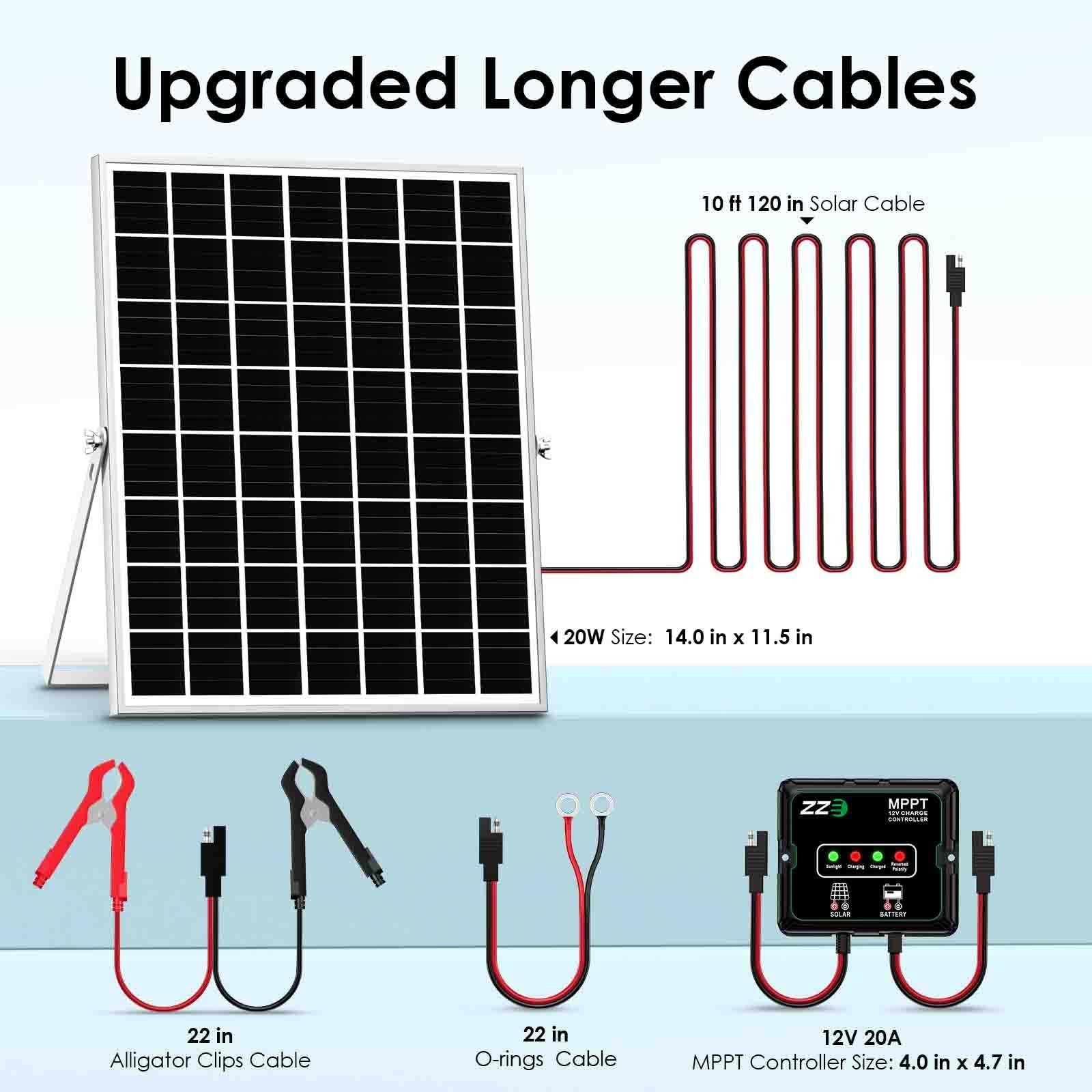 20W Solar Battery Charger Trickle Maintainer, 12V Panel Kit with MPPT & IP68 Wat