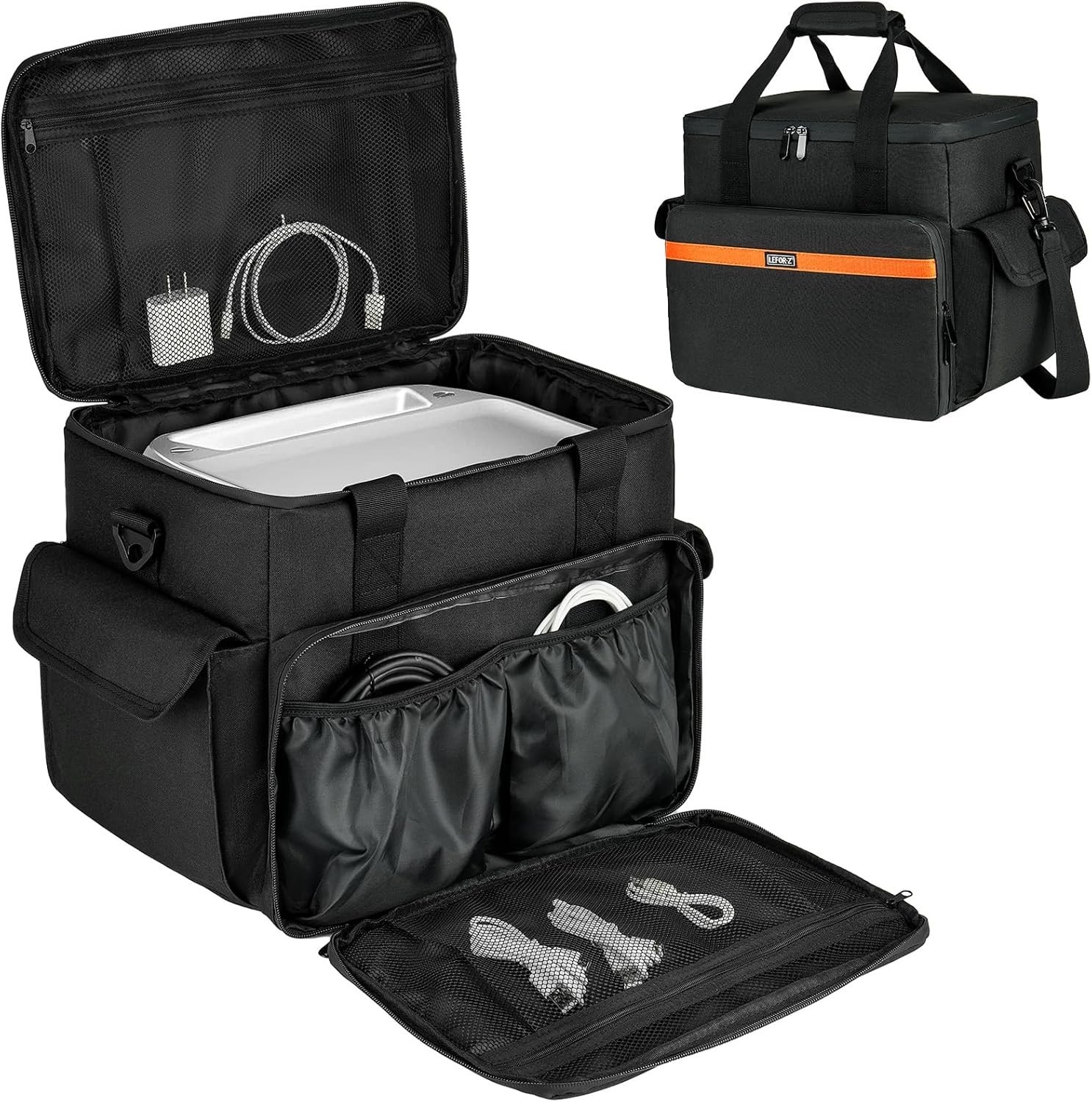 Stylish Black Carrying Case for Portable Power Stations – 7 Compartment Design