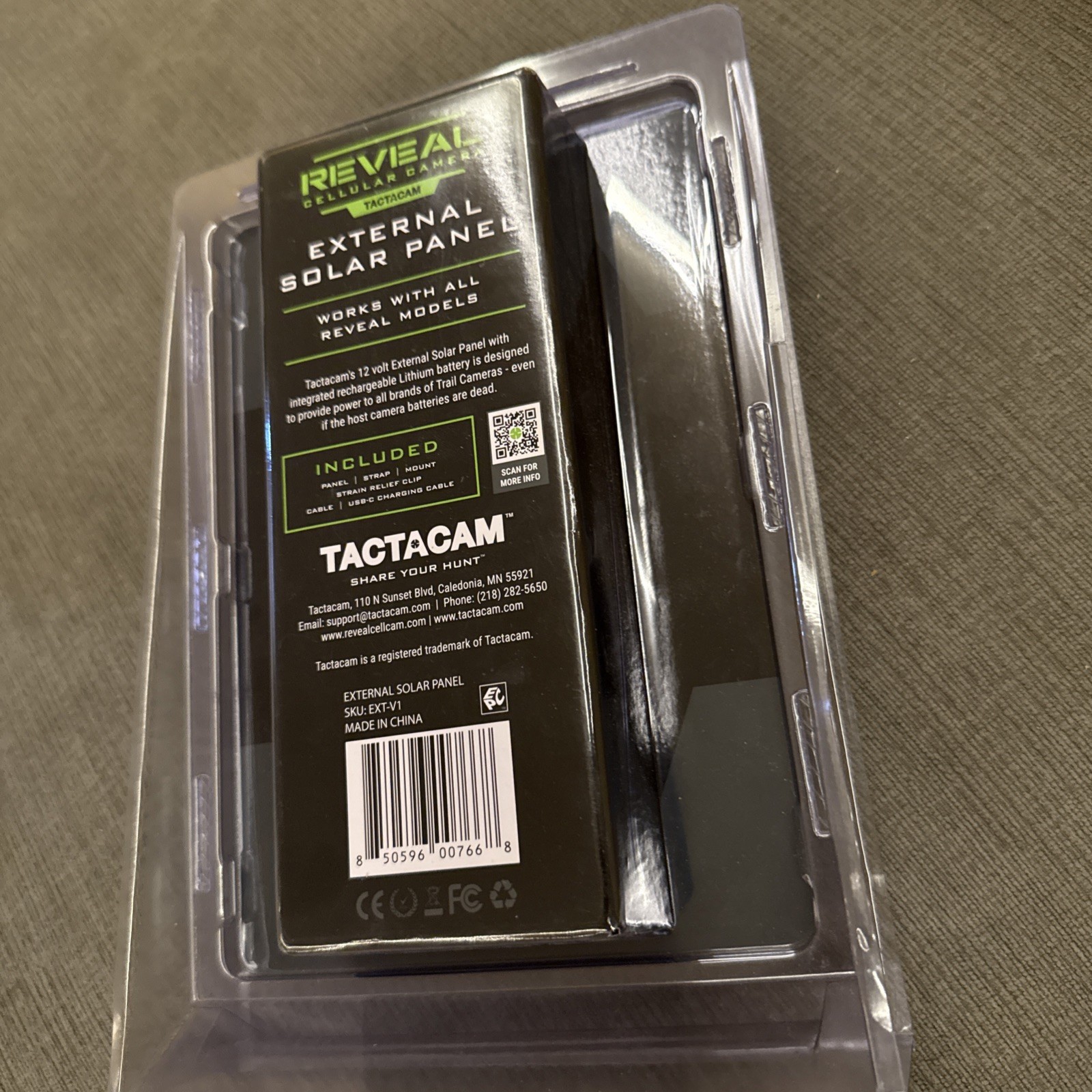 Tactacam External Solar Panel for Cellular Security Camera For Reveal Model x xB