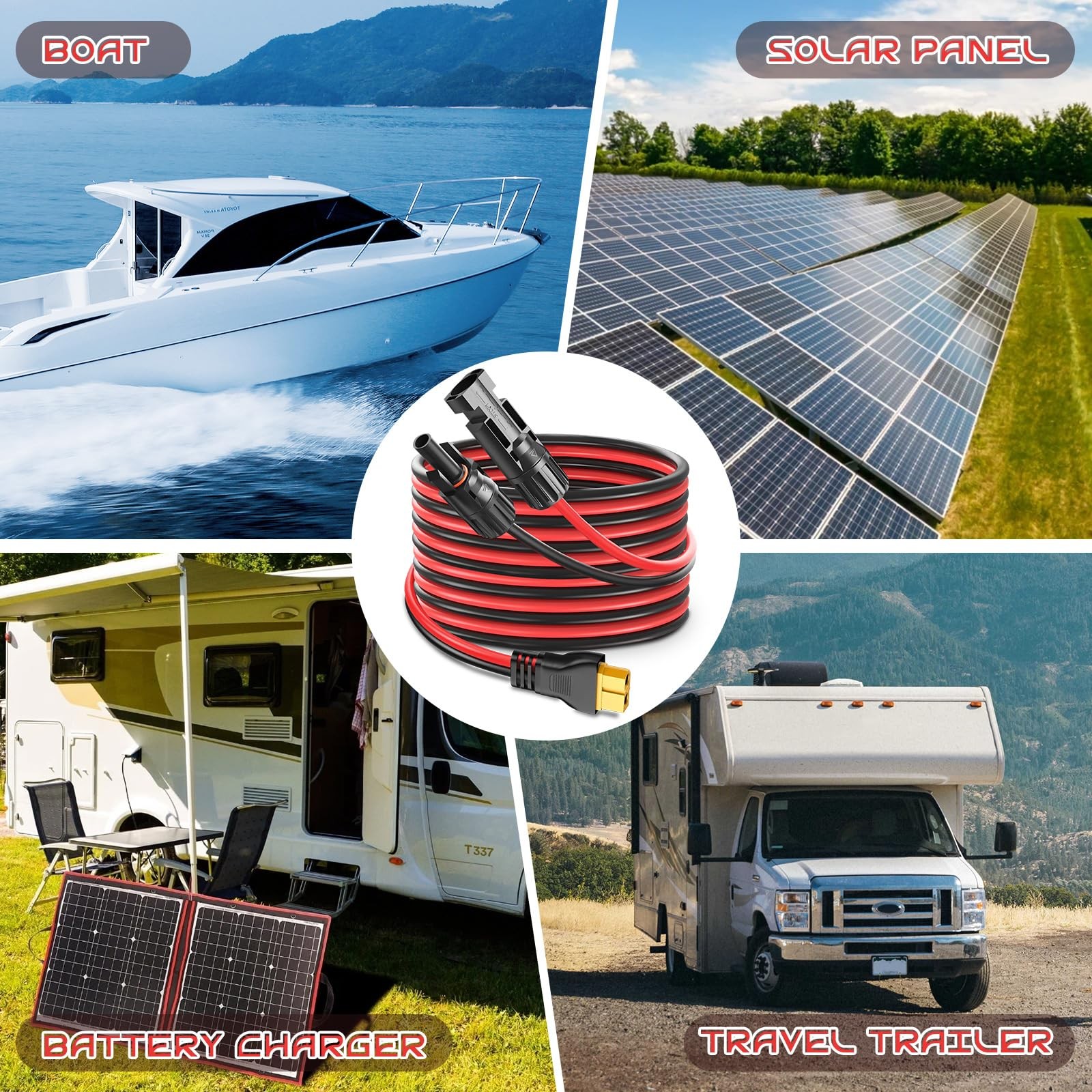 10FT 10AWG XT60 Solar Charging Cable, GIBBAB Solar Panel Connector to XT60 Ex…