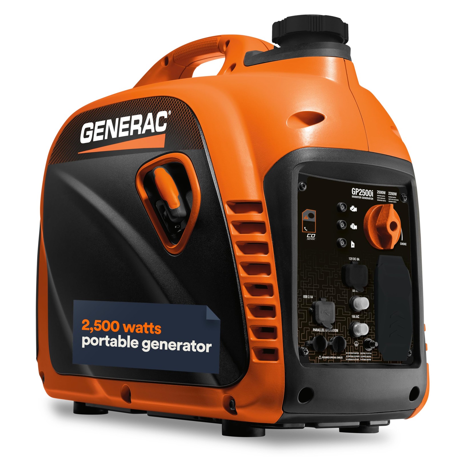 Generac 2,500Watt Gas Powered Portable Inverter Generator Lightweight and Co…