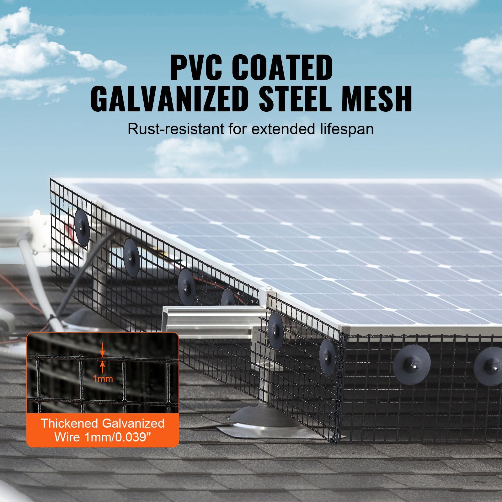 Rust-Resistant Solar Critter Mesh: 8x100ft, PVC-Dipped Galv Steel, 1/2in Grid
