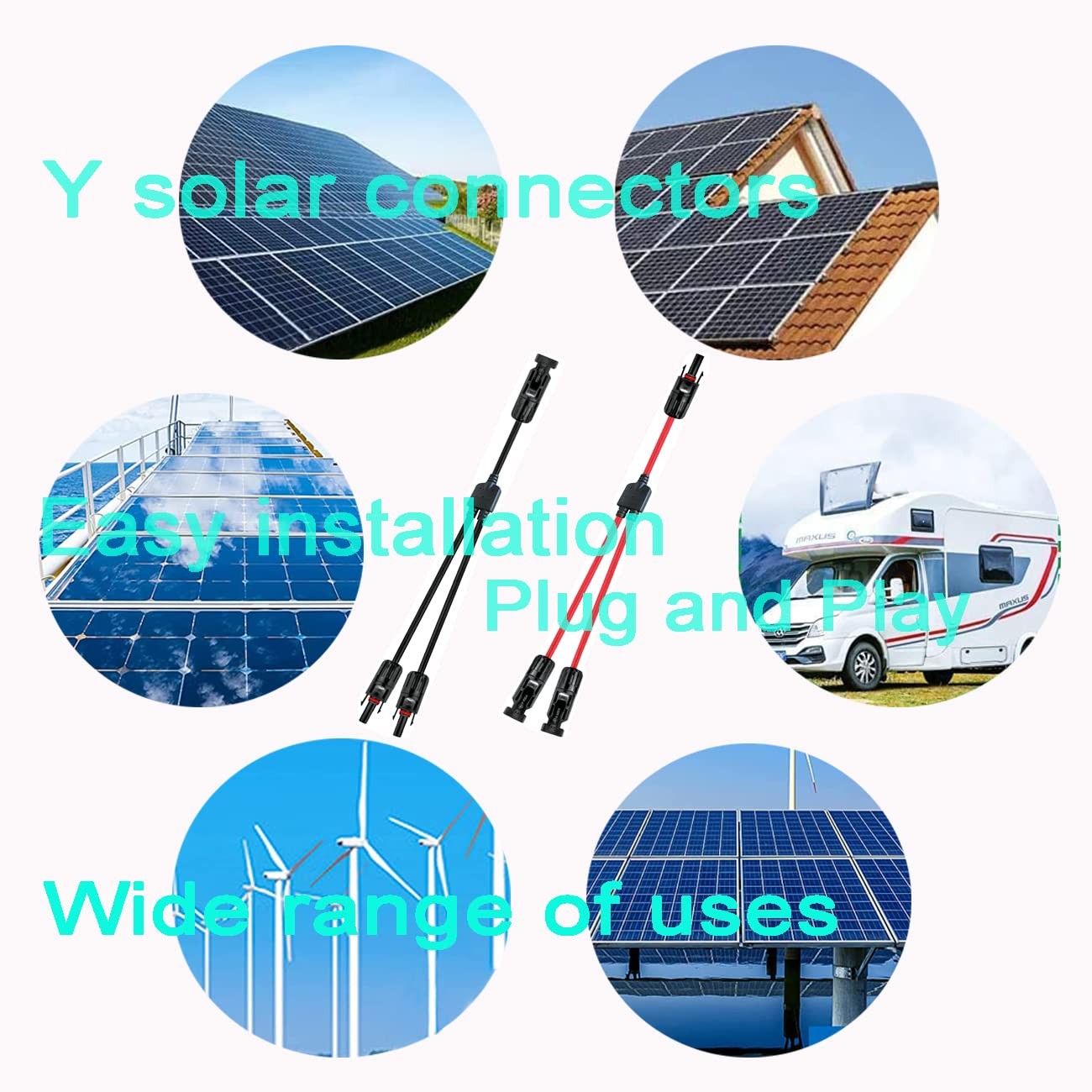 Solar Y Branch Parallel Cable Male Female 1 to 2 Connector Adapter Plug