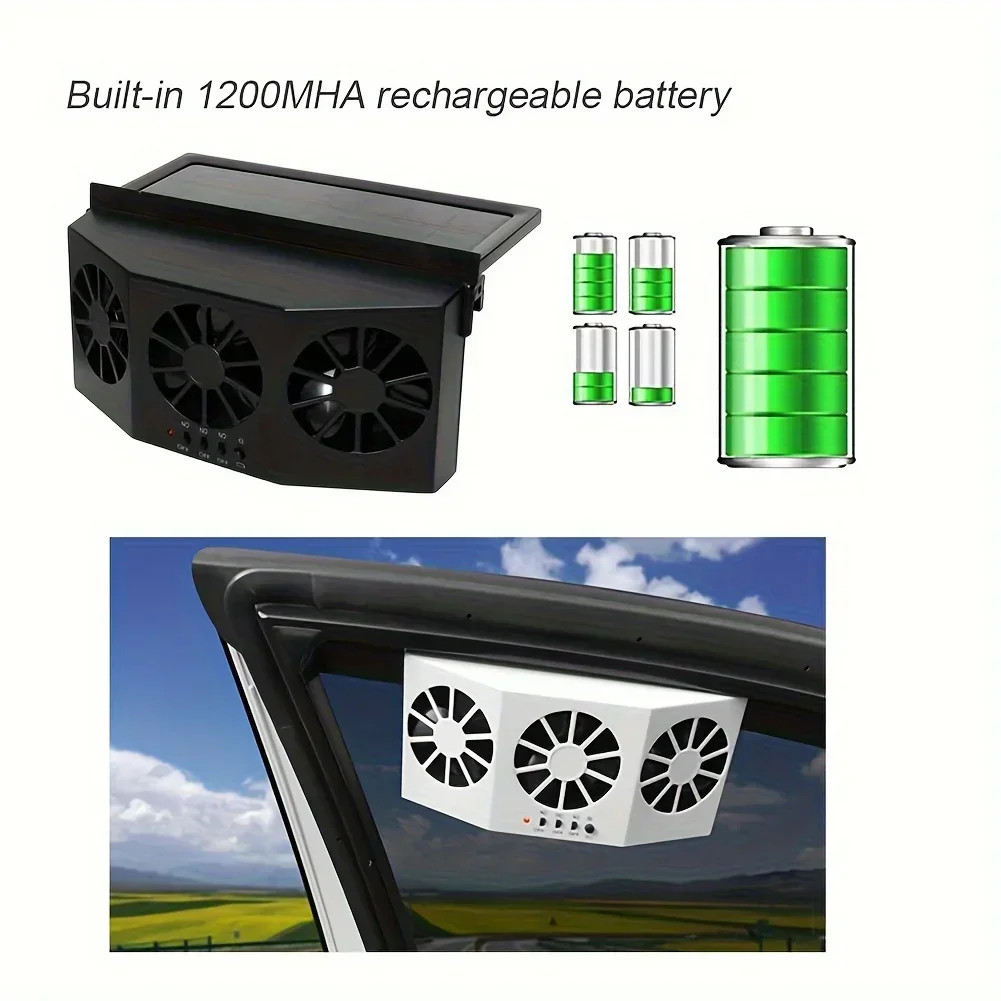 Custom Portable Fan Car Deodorization 3 Heads Auto Ventilation Fans Solar Chargi