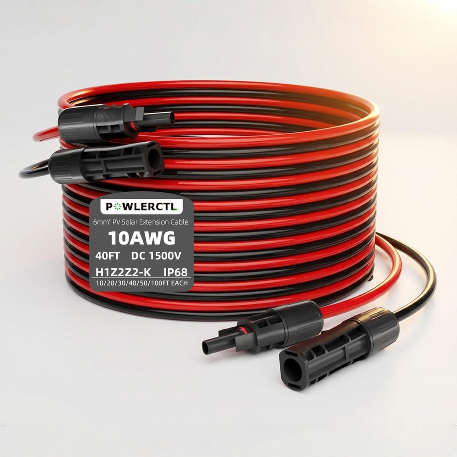 10AWG 40FT Solar Panel Extension Cable MC4 6mm² Tinned Copper PV Wire