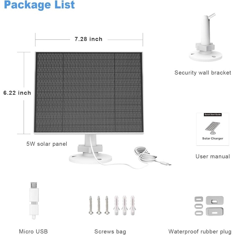 High Efficiency Solar Panel Charger Eufy Camera Waterproof 5W Adjustable Bracket