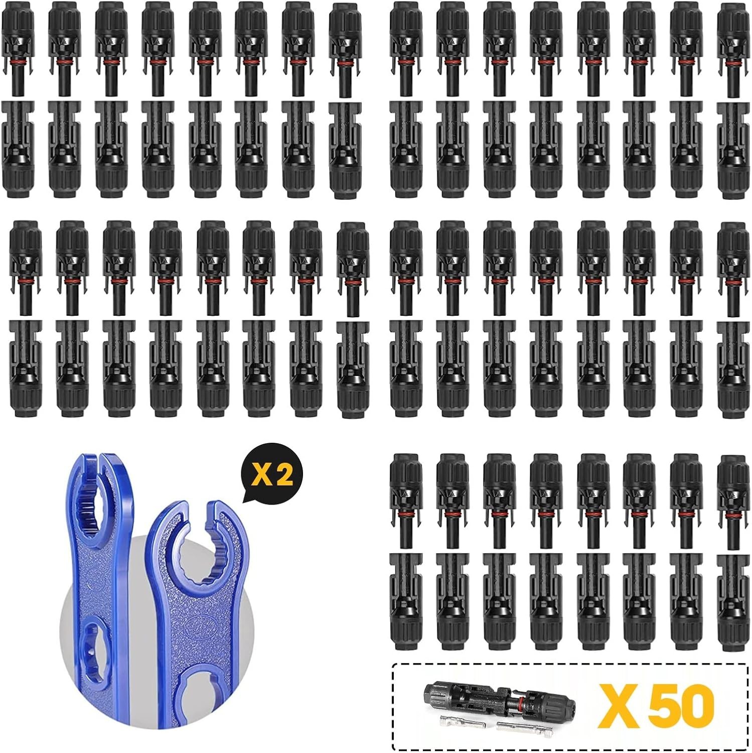 Complete Solar Installation Kit: 100PCS Connectors with Spanners and Extra Pins