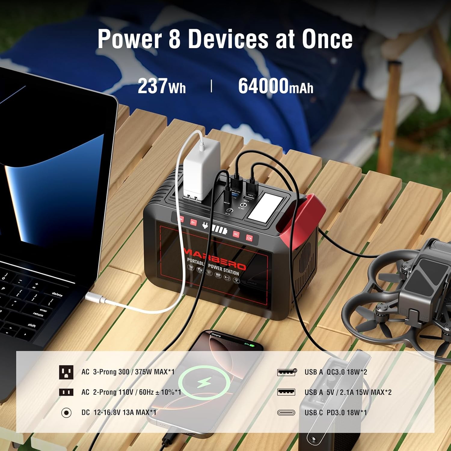 MARBERO 237Wh Solar Generator with 60W Panel