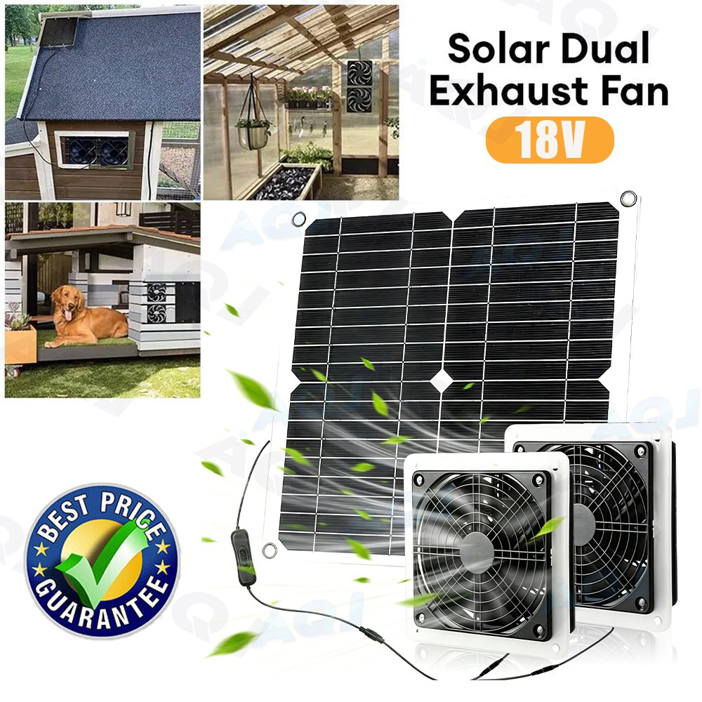 25W 18V Solar Powered Panel Fan Kit Exhaust Fan Ventilation Fan For Chicken Coop