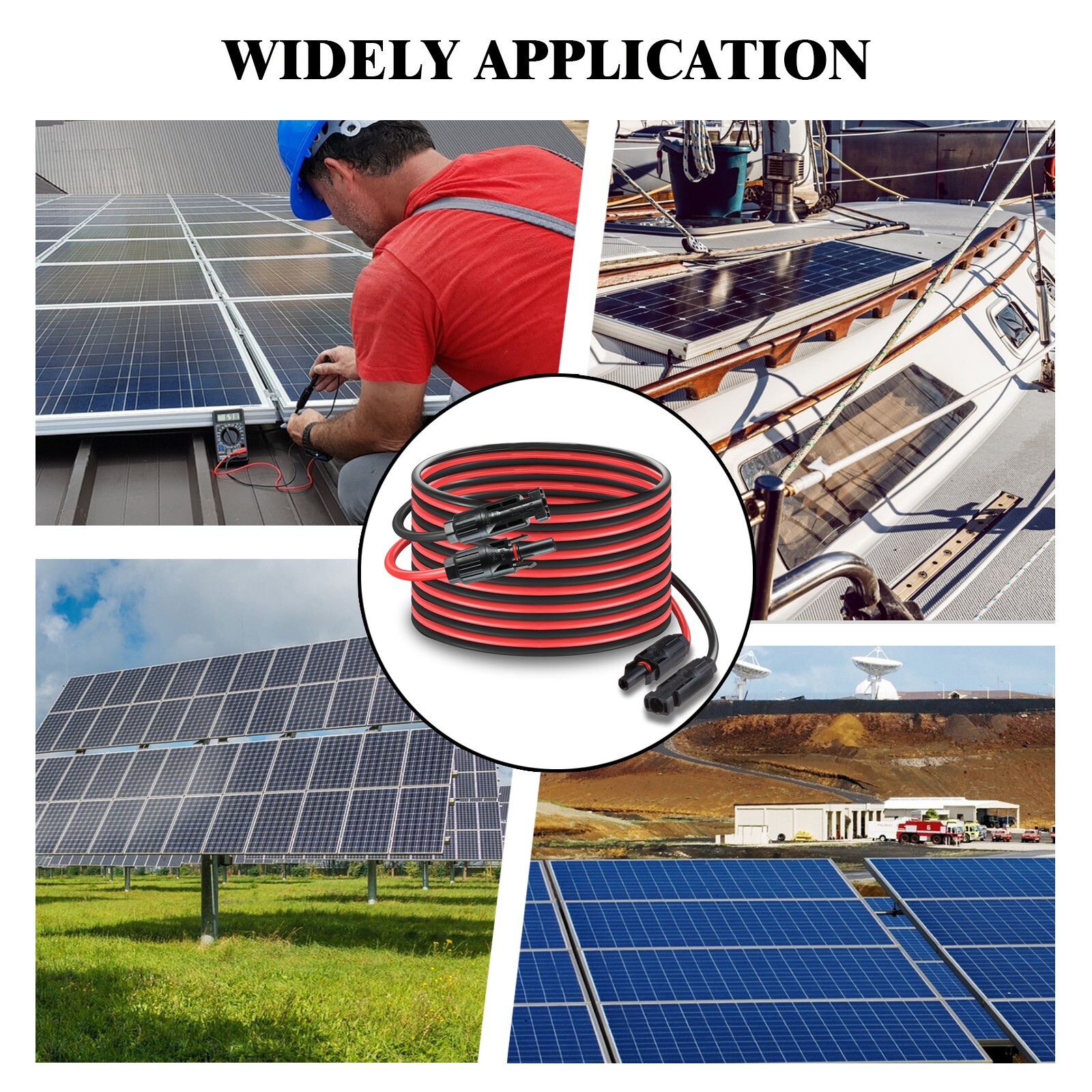 20ft Black Red 12AWG Solar Panel Extension Cable Solar Panels Wire Connectors