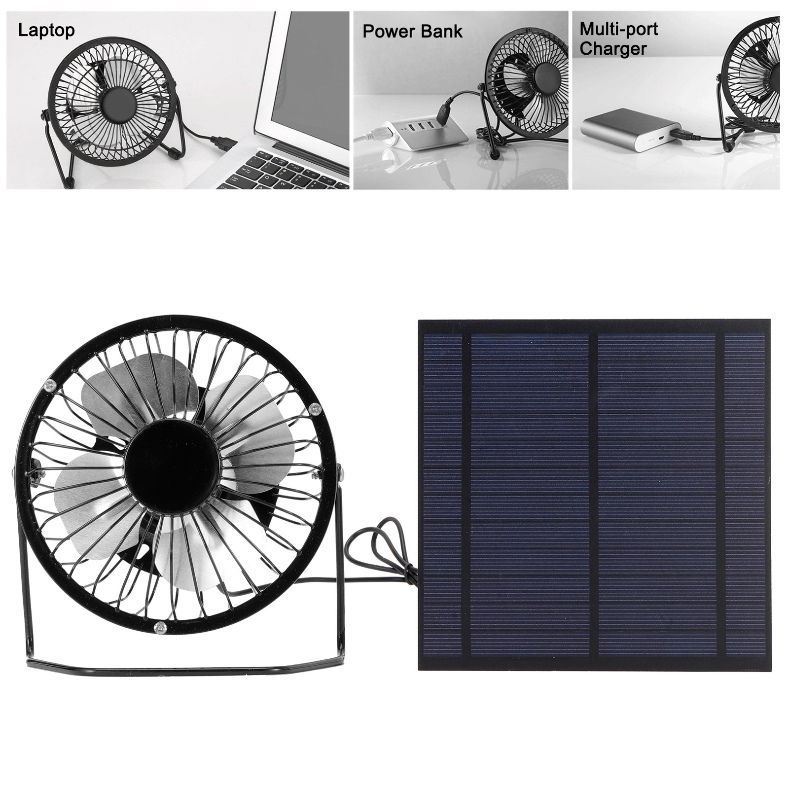 Solar Powered Silent Fan Kit Dual Power Solar & USB Plug Portable Fan for Outdoo