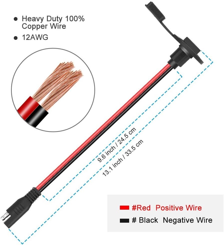 Durable SAE Plug Adapter Cable with Waterproof Cap – 2 Pack for Versatile Use