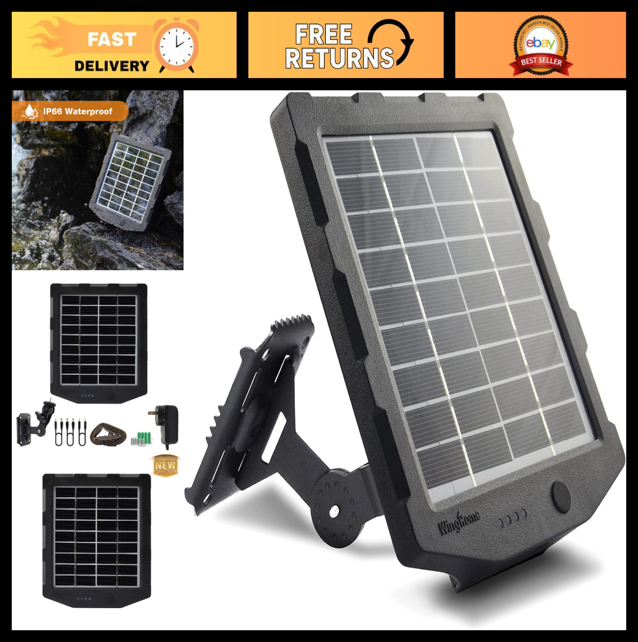 Solar Panel Trail Camera Charger Kit 12V/1A 6V/1.5A, 2000mAh Waterproof Battery