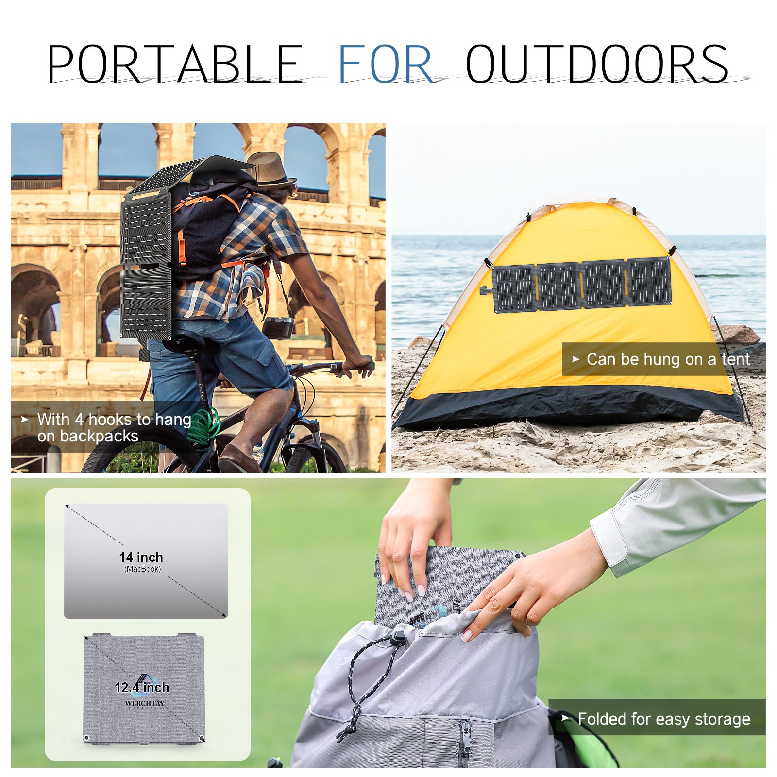 30W Foldable Waterproof Mono Solar Panel Charger RV with USB-C & USB-A Power NEW