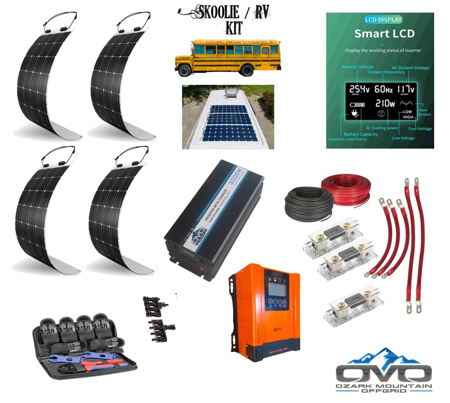Complete Skoolie Solar System Kit / 60A MPPT Charge Controller / 3000 Watt Inver